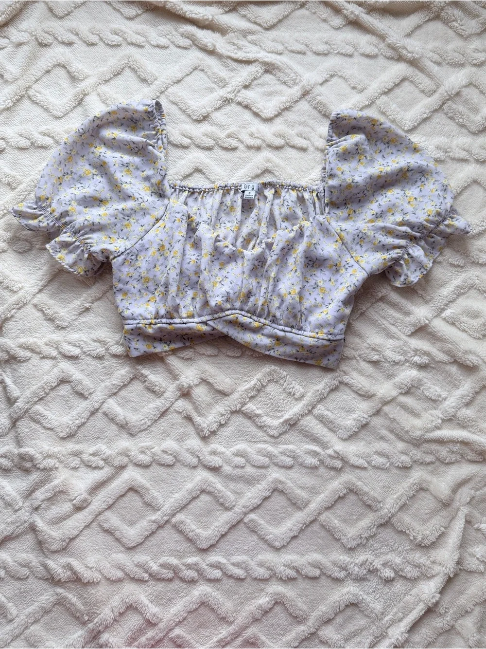 Floral Puff-Sleeve Crop Top - Lilac